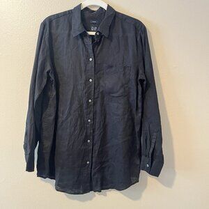 Gap 100% Linen Button Up Women’s M Black Minimalist Classic Staple Capsule Sheer
